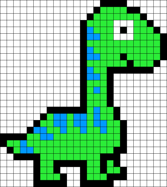 Динозавр по клеточкам в тетради