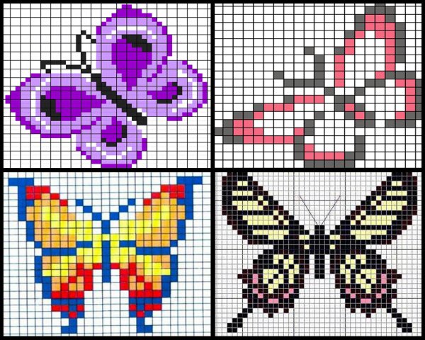 Бабочка по клеточкам в тетради