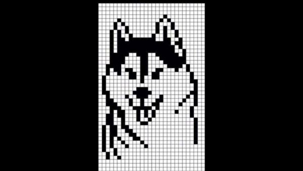 Собака хаски по клеточкам