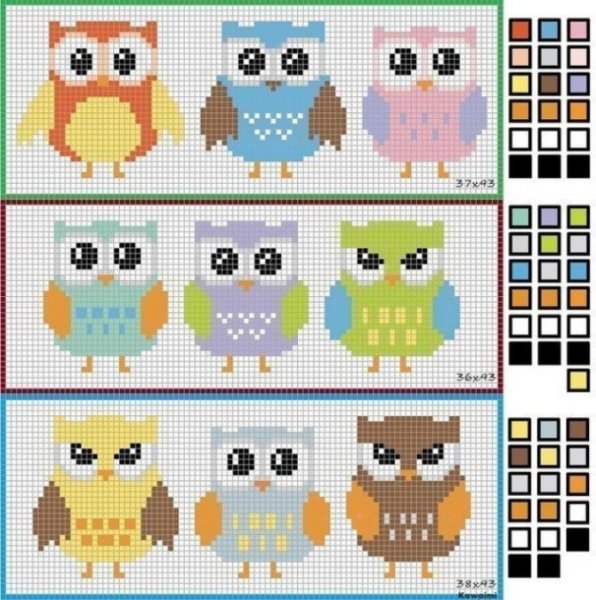 Рисунки по клеточкам Совушки