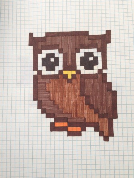 Сова по клеточкам в тетради