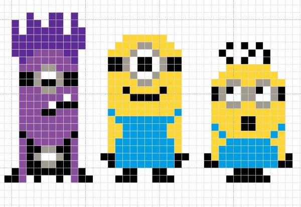 Миньоны по клеточкам в тетради