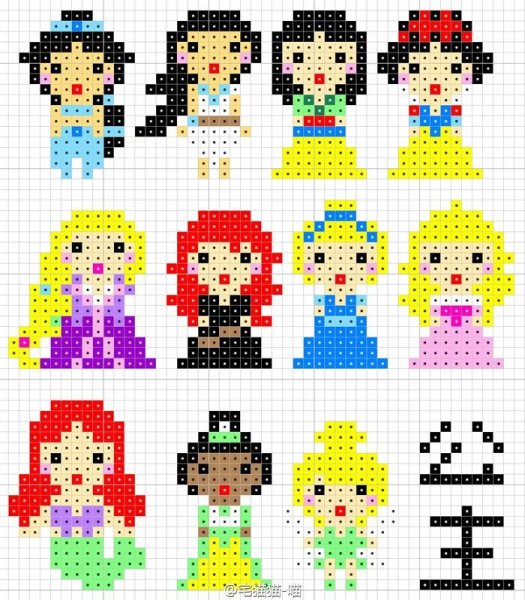 Рисование по клеточкам принцессы маленькие