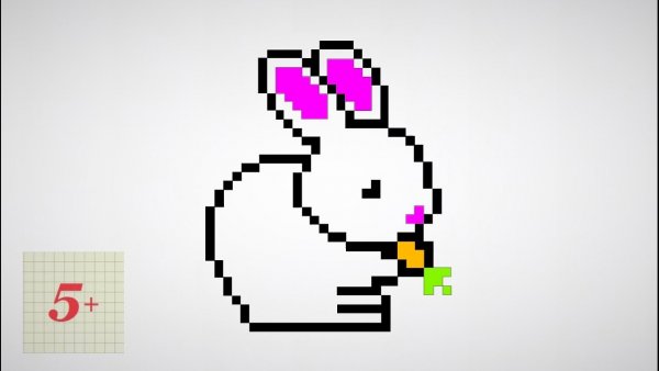 Зайка по клеточкам в тетради