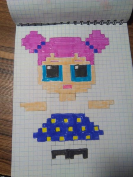 Кукла ЛОЛ по клеточкам в тетради