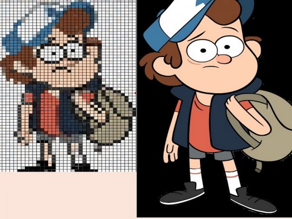 Диппер из Гравити Фолз по клеточкам