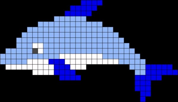 Дельфин по клеточкам в тетради