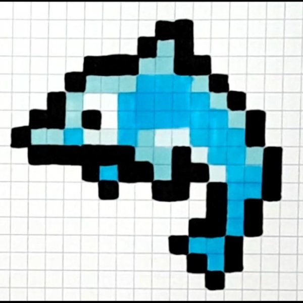 Дельфин по клеточкам в тетради