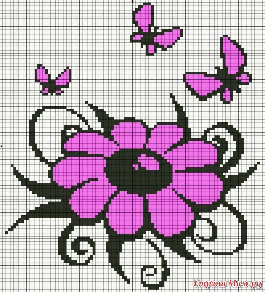 Монохромная вышивка крестом бабочки