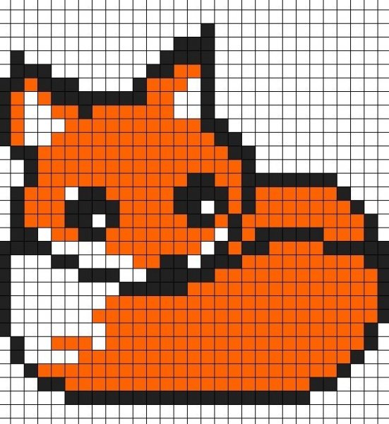 Лиса по клеточкам в тетради