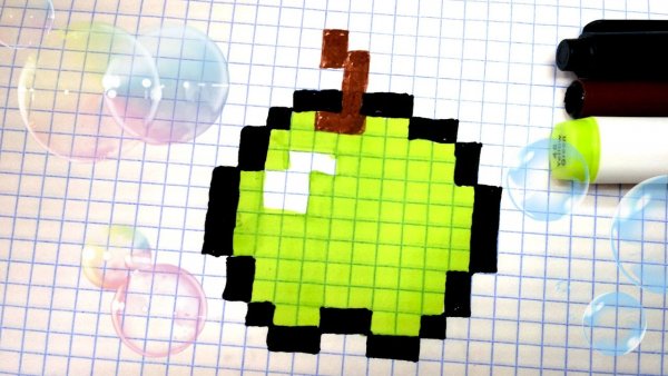 Яблоко по клеточкам в тетради