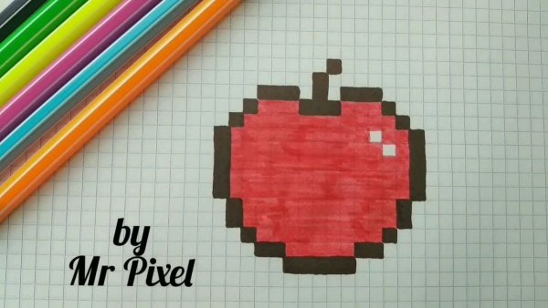 Яблоко по клеточкам в тетради