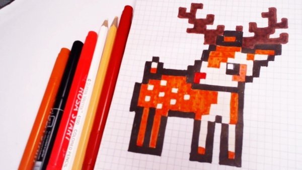 Новогодний олень по клеточкам
