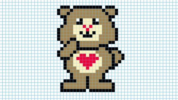Рисование по клеточкам мишка с сердечком