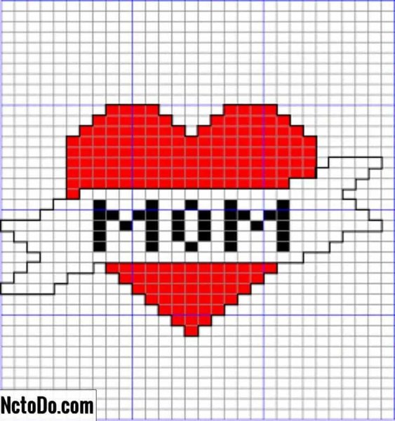 Сердечко по клеточкам в тетради