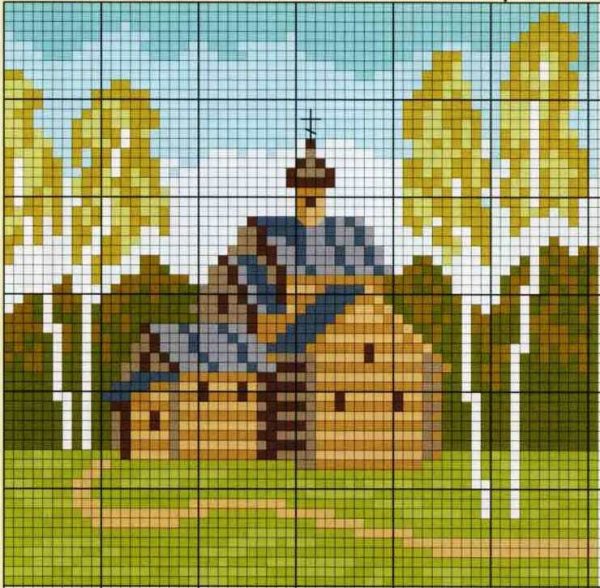 Схема для вышивания крестиком Церковь