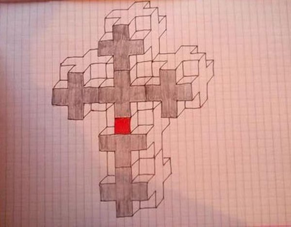 Объемный крест по клеточкам