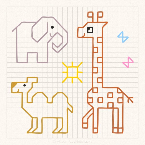 Детские задания рисование по клеткам Жираф