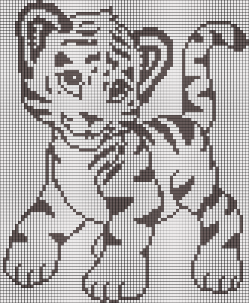 Монохромная вышивка тигр