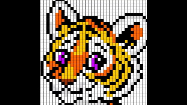 Тигр по клеточкам в тетради