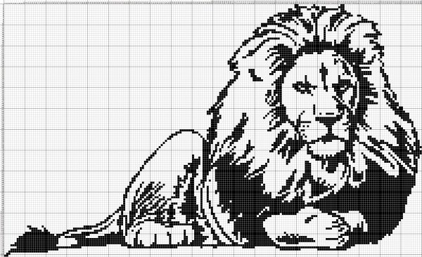 Вышивка крестом монохром Лев