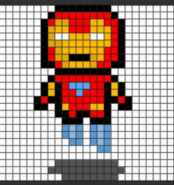 Железный человек по клеточкам в тетради