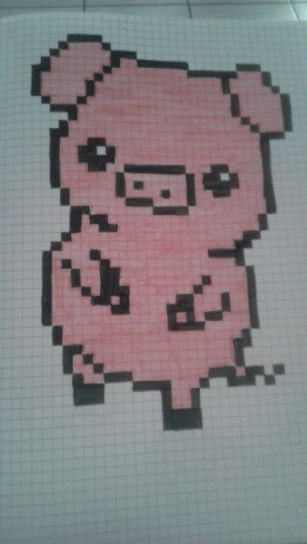 Свинья по клеточкам в тетради