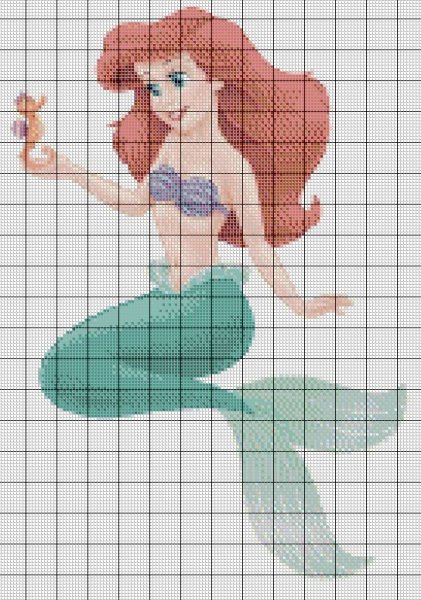 Русалочка Ариэль по клеточкам