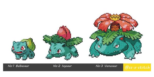 Покемон Бульбазавр по клеточкам