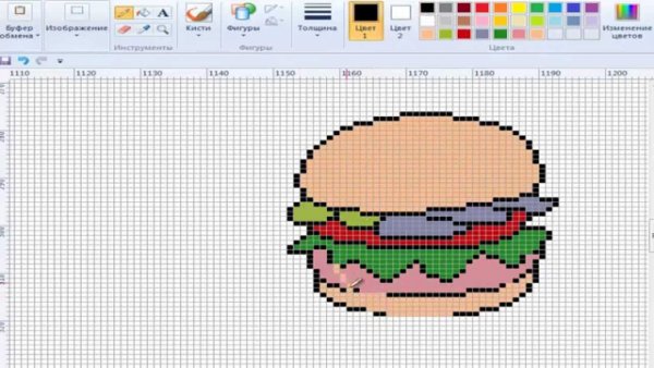 Рисунок бургера по клеточкам