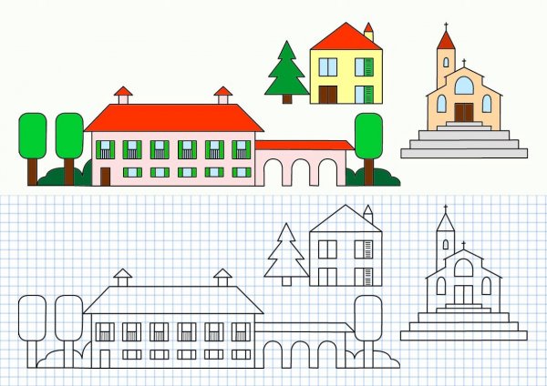 Рисунки по клеточкам домик