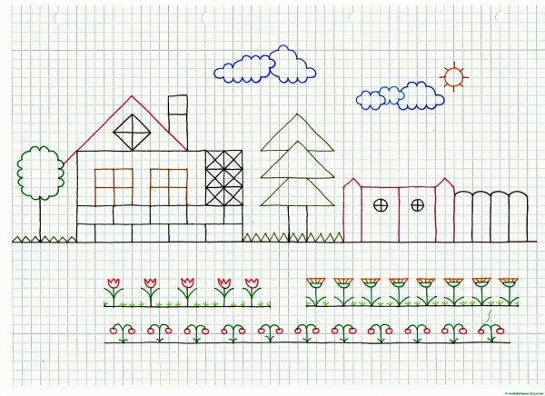 Рисование по клеточкам домик