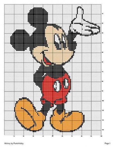 Схема вышивки Микки Мауса крестом