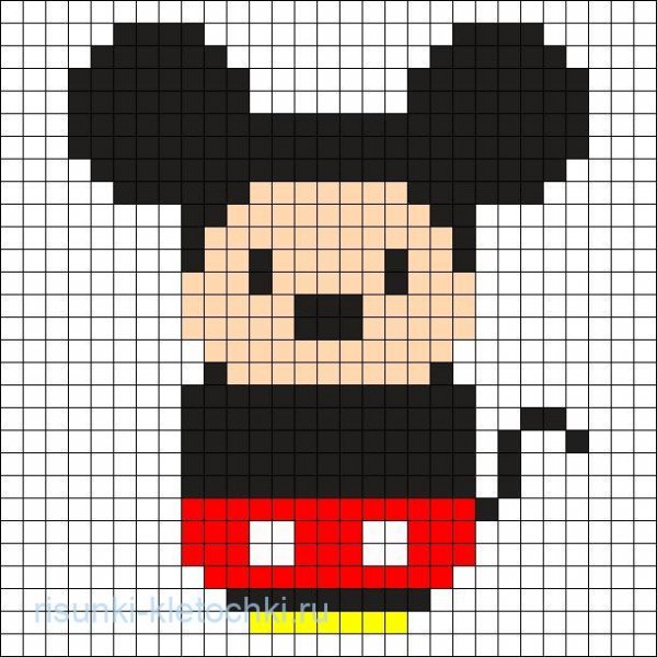 Минни Маус по клеточкам в тетради