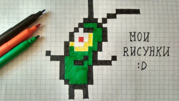 Патрик по клеточкам в тетради