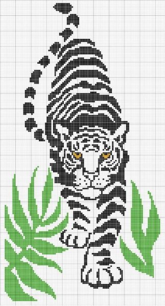 Вышивка крестом монохром тигры