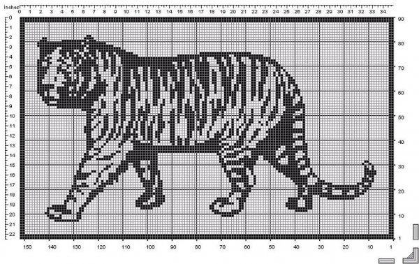 Монохромная вышивка тигр