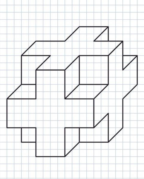 Объемные фигуры на листе в клетку
