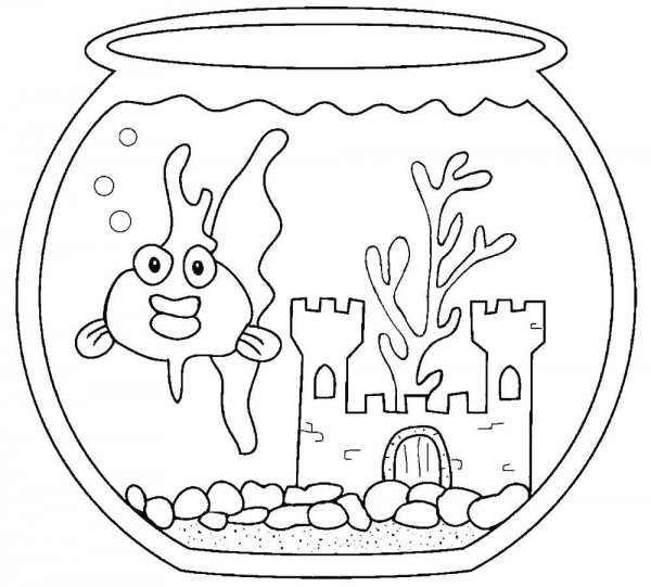 Раскраска аквариум с рыбками
