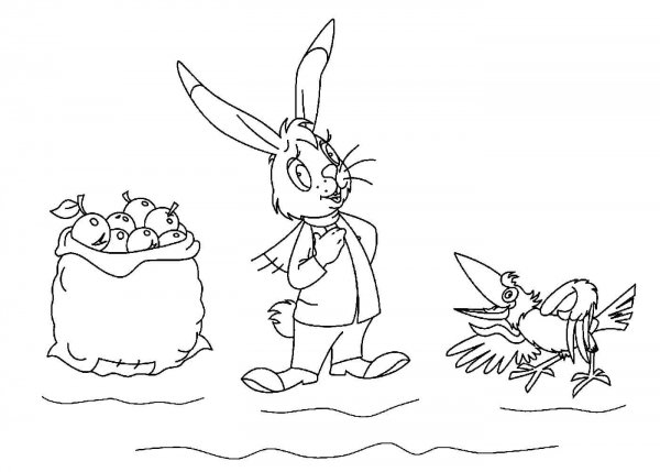 Раскраска к сказке мешок яблок Сутеева