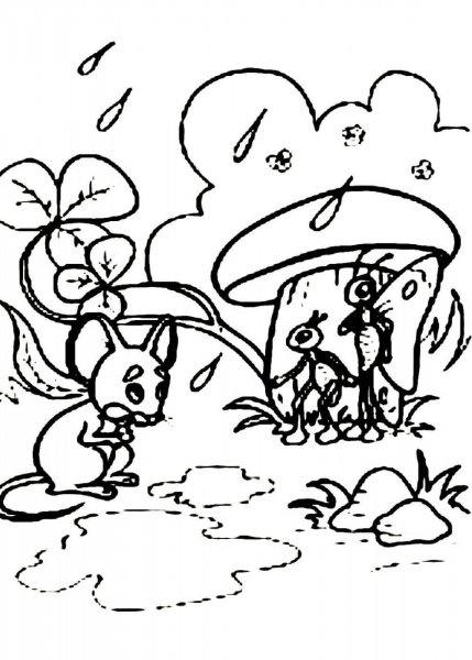 Раскраска по Владимир Сутеев — под грибом