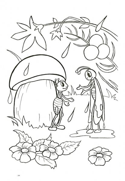 Стрекоза и муравей раскраска