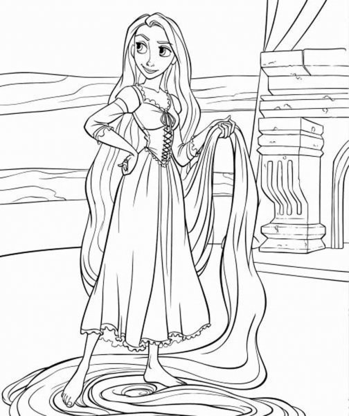 Раскраски печать принцессы Рапунцель