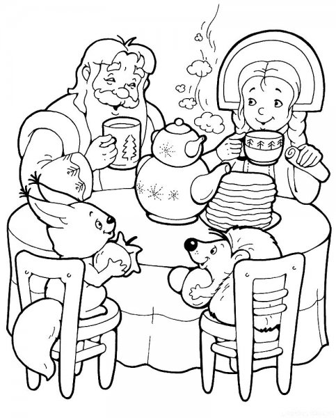 Чаепитие раскраска для детей