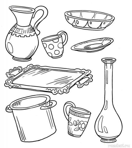 Раскраска кухонная посуда