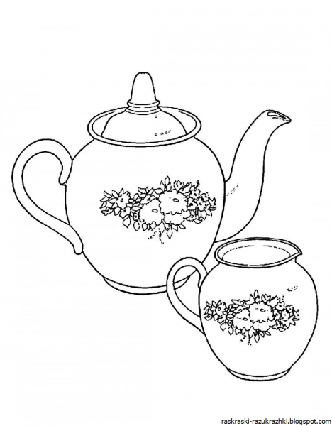 Раскраска чайный сервиз Гжель