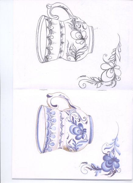 Гжель посуда раскраска для детей