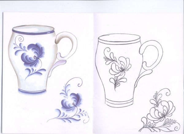 Гжель посуда раскраска для детей