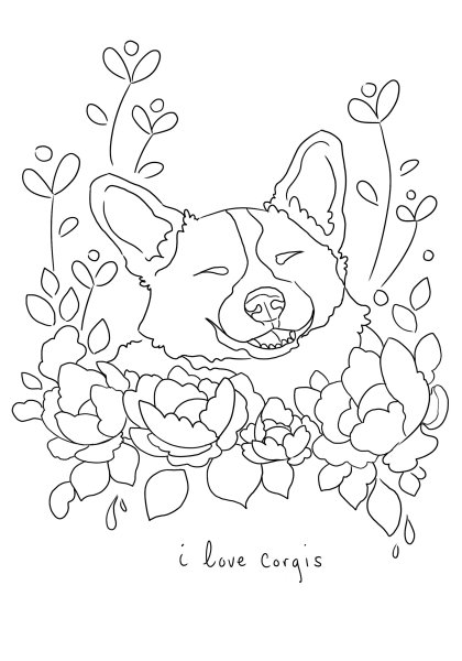 Раскраска собачка корги