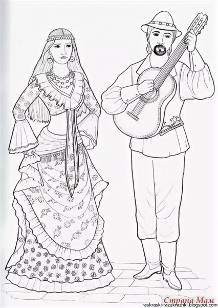 Национальный костюм раскраска